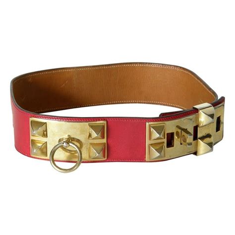 Collier de chien leather belt Hermès Red size M International in .